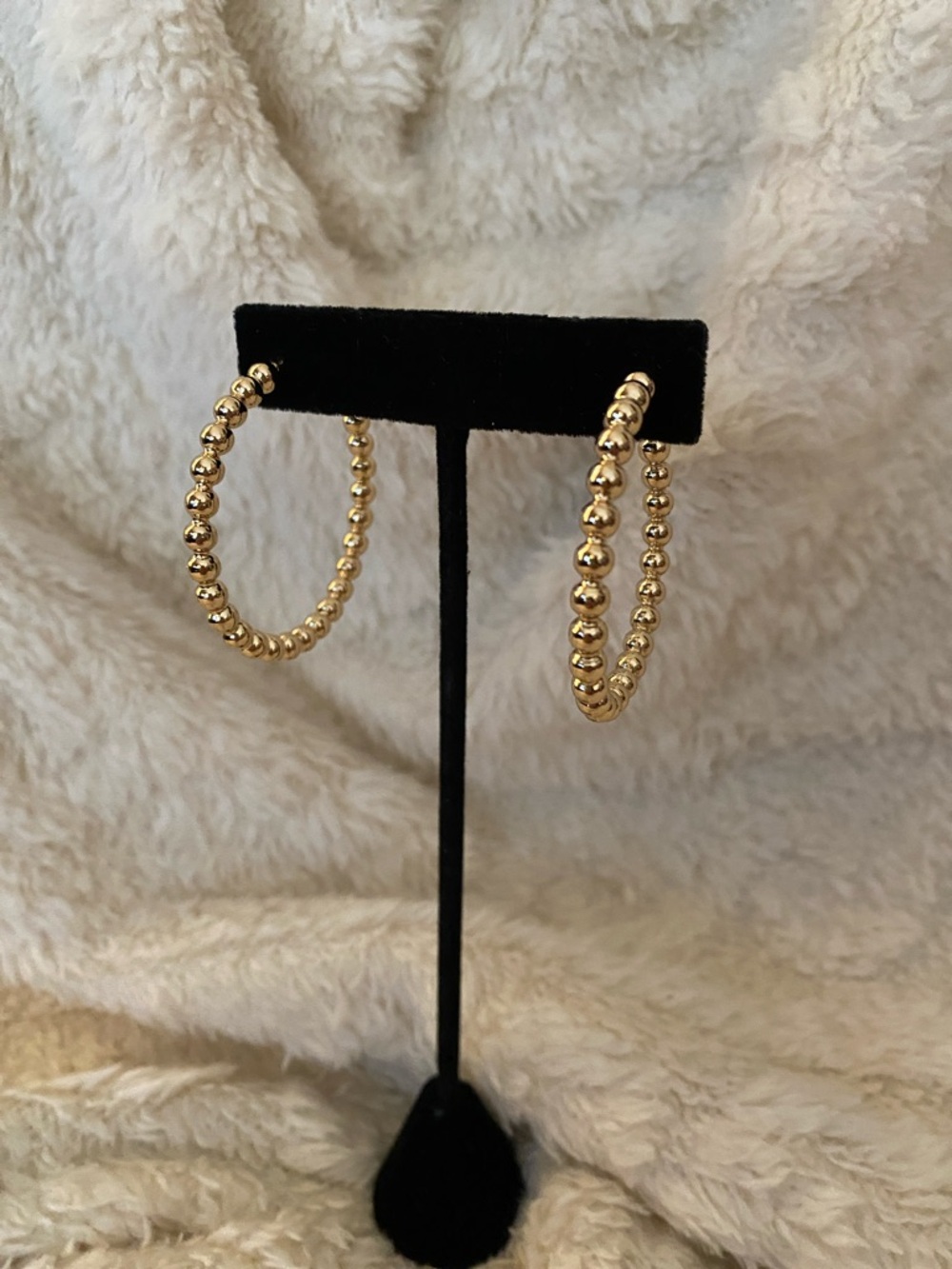 Gold Beaded Hoop Earrings - Women Jewelry